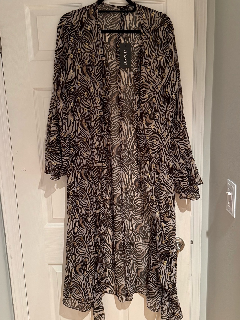 LuxyUSA Sheer Zebra Cover Up Duster